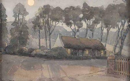 Artwork by Theodore James Gracey, MOONLIT COTTAGE, Made of Watercolour Drawing