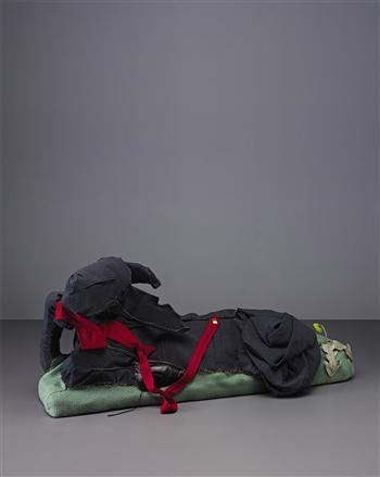 Artwork by Christian Holstad, House Training no. 20, Made of Wool, leather, polyester, rubber, foam, linen and tie