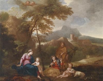 The Holy Family with St Elizabeth and John the Baptist as a child in a landscape - Giovanni Battista Pace