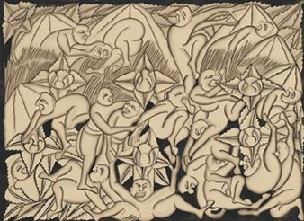 Group of Men and Large Flowers - Goesti Gede Raka