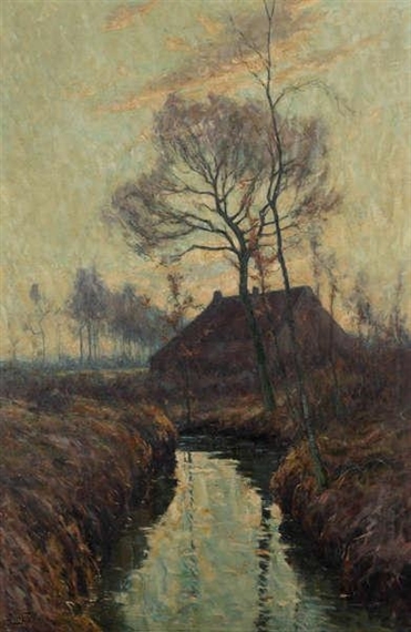 Henry Rul | Landscape with farmhouse near a brook | MutualArt
