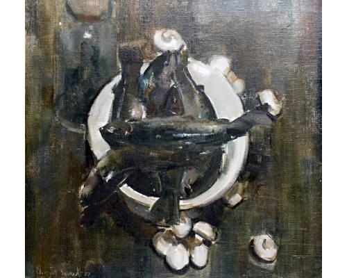 Still life with fish by Clement Serneels, 1972