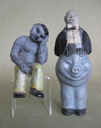 Artwork by Dorothy S. Harkins, 2 works: Butler; Seated Boy, Made of ceramic sculptures
