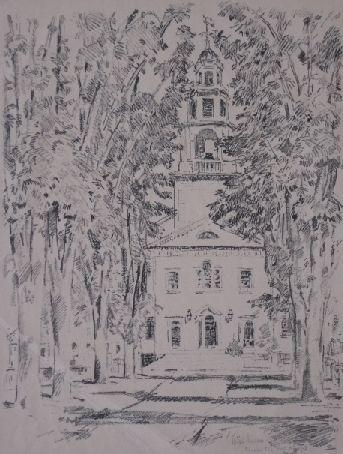 Artwork by Childe Hassam, ''Colonial Church, Gloucester'', Made of lithograph