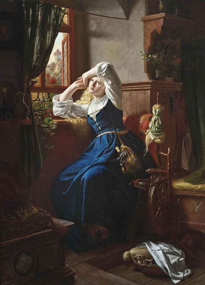 A young girl spinning - H. Peterman