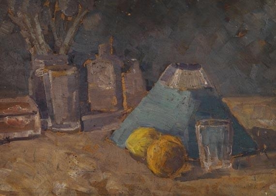 Stilleben mit grünem Lampenschirm by Willi Baumeister, 1910