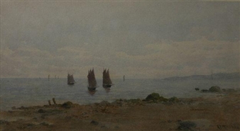 Anglesey coastal scene with boats - R. T. Minshull