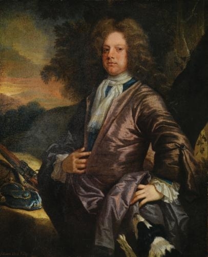 Portrait of William Paul (1673-1711) of Bray, Berkshire, with his dog and a gun by John Closterman