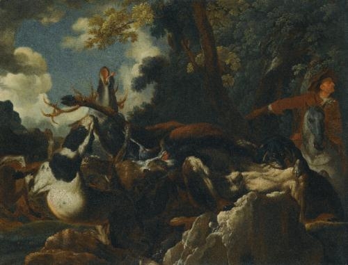 A STAG HUNT by Abraham Hondius