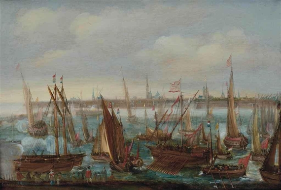 View of the port of Antwerp during the Celebrations of the Taking of Breda by Bonaventura Peeters I
