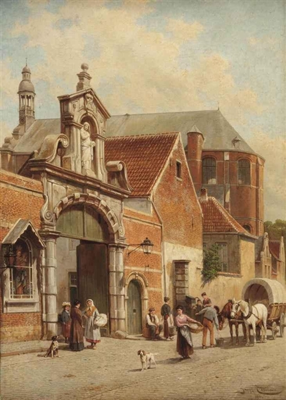 The port of the Béguinage in Lier, Belgium by Jacques François Carabain, 1911