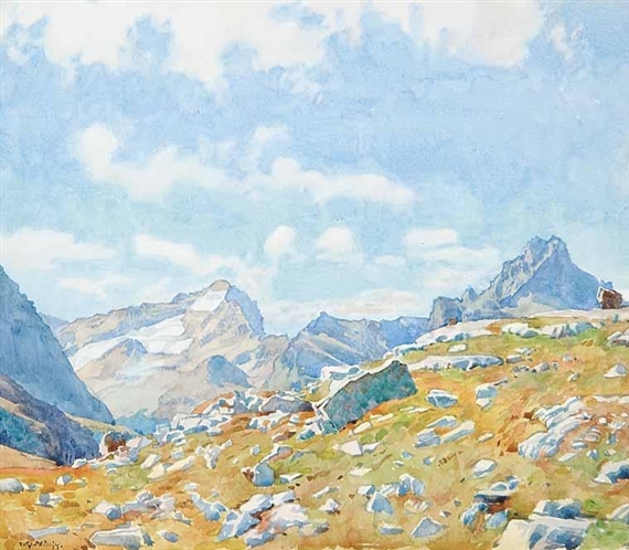 Untitled - Mount Cathedral and Mount Stephen by Walter Joseph Phillips, circa 1928