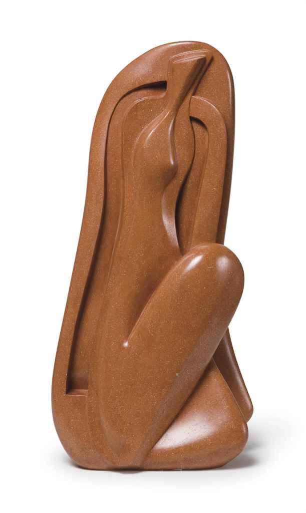 Artwork by Alexander Archipenko, Kneeling Figure, Made of polished terracotta