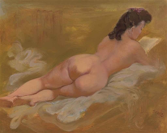 Female Nude, Reading by George Grosz, 1940