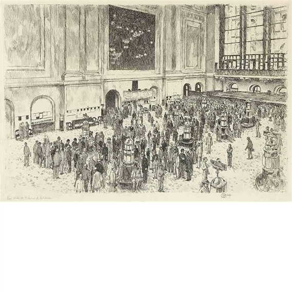 Floor of the Stock Exchange by Childe Hassam, 1927