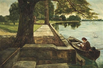 Shelley at Marlow writing the dedication of The revolt of Islam to his wife on its completion in 1817. "So now my summer task is ended, etc." - Eyre Crowe