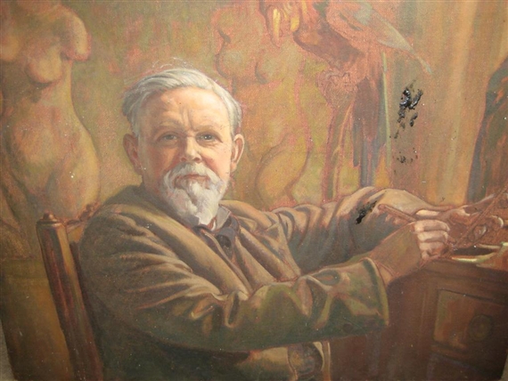 Portrait of Sir Frank Brangwyn in his Studio by Edward Kenneth Center