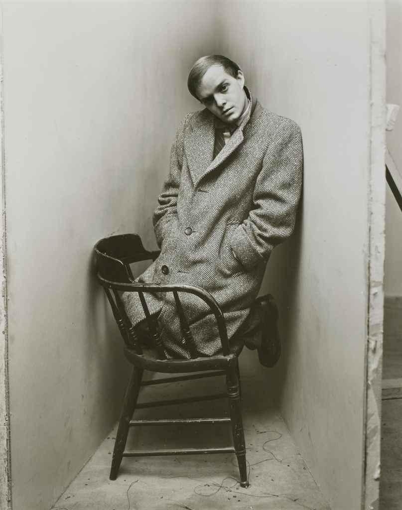 Artwork by Irving Penn, Truman Capote (Kneeling on Chair), New York, Made of gelatin silver print