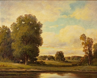 A landscape scene with a house in the distance - Howard Atkinson