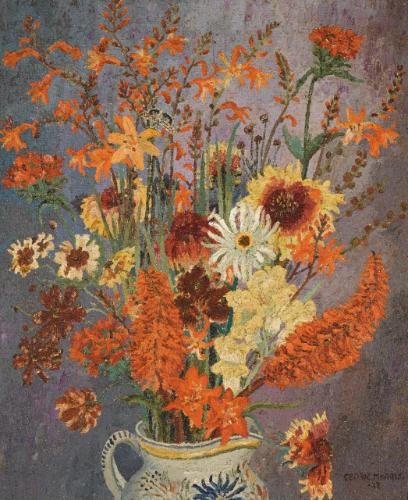 Still Life with Flowers and a Butterfly in a Glazed Earthenware Jug by Sir Cedric Morris, 1927