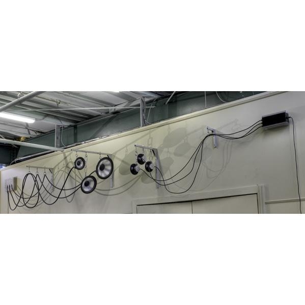 Artwork by Alan Rath, Off the Wall IV, Made of Electronics, aluminum, and speakers