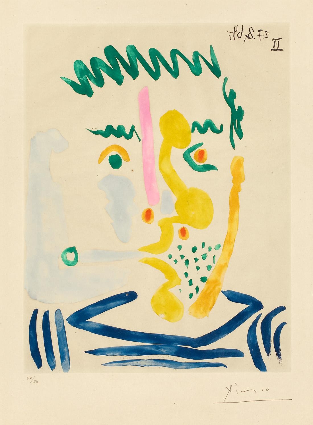 Artwork by Pablo Picasso, Fumeur barbu, Made of Colour aquatint on laid paper