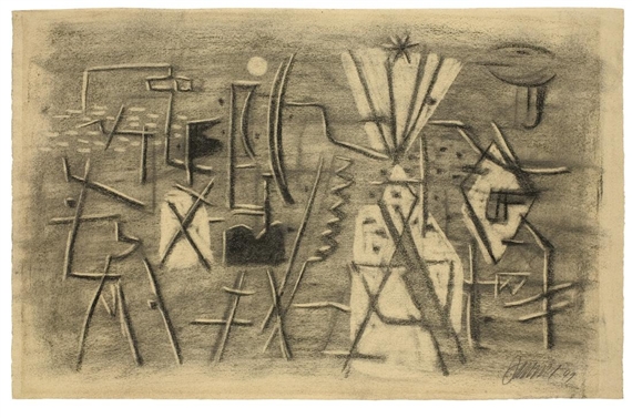 Mit Fächer by Willi Baumeister, 1949