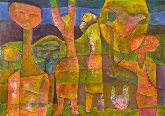 Abstract Figures and Birds by Martin Qgibinsizi Tose, 2001
