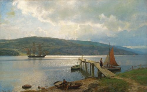 Hans Gude | The jetty at Feste near Moss (1898) | MutualArt