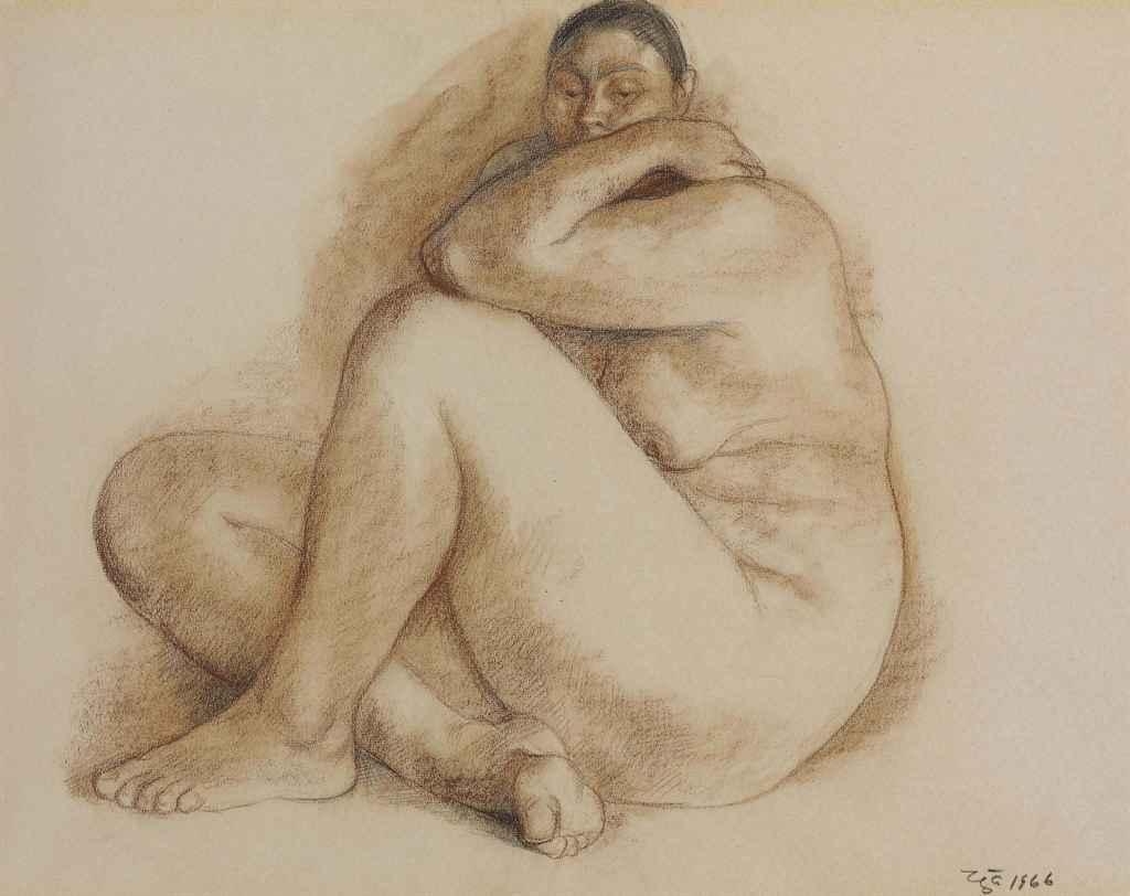 Artwork by Francisco Zuñiga, Desnudo sentado, Made of Pastel on brown paper...