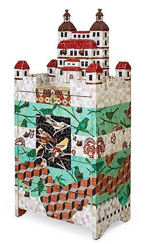 Artwork by Ernst Billgren, Makalös byrå II, Made of Chest of drawers with mosaics and bronze