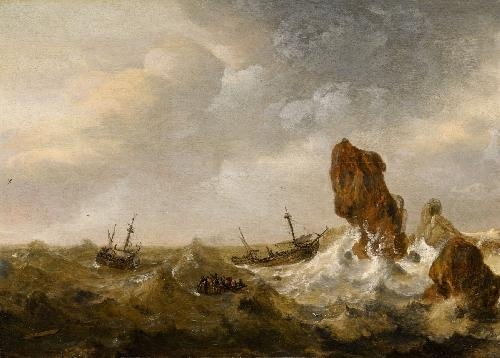 SHIPWRECK IN STORMY SEA by Cornelis Verbeeck