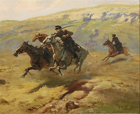 Cossacks Chasing a Soldier on Horseback by Frants Alekseevich Rubo