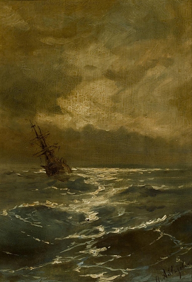 A Ship in Stormy Seas by Ivan Aivazovsky