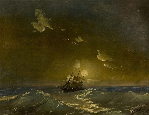 A Ship in Moonlit Waters by Ivan Aivazovsky
