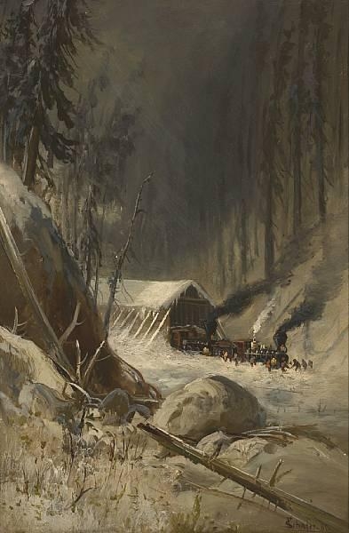 After a snowstorm in the Sierra Nevada Mountains near Summit Station, Central Pacific Railroad by Frederick Ferdinand Schafer, 1885