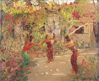 Three Dancers in the Garden - Adrien Jean Le Mayeur de Merprs