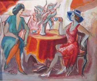 Women in a Cafe - Efraim Moscovitz