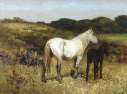 Ponies by a Beach watching a Passing Fisherman by Arthur Lemon