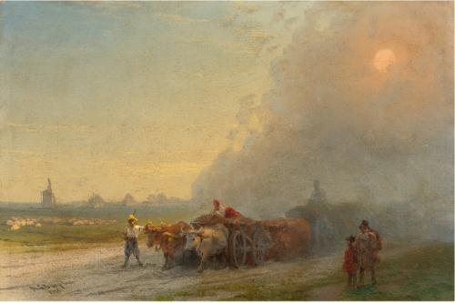 Ox-carts in the Ukrainian Steppe by Ivan Aivazovsky, 1888
