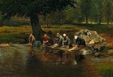 Women washing clothes in the river by Adolphe Théodore Jules Martial Potemont, 1877
