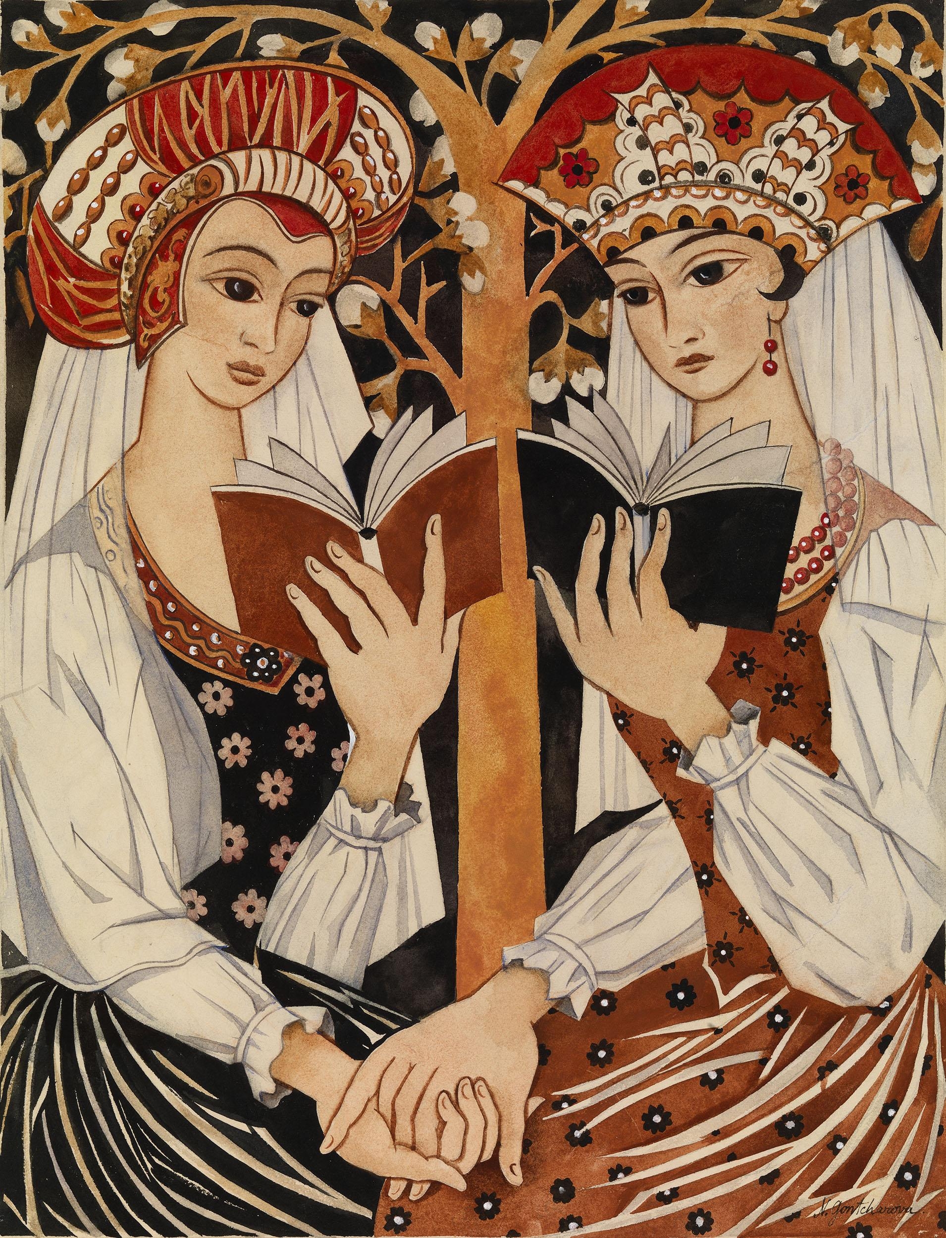 Two Russian Maidens by Natalia Goncharova