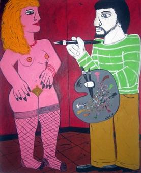 Artist with orange girl,54x44,acrylic on canvas.2010.FranciscoVidal.jpeg - Francisco Vidal