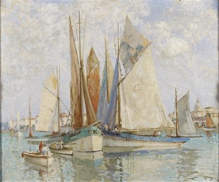 DRYING SAILS, CONCARNEAU by William Lee-Hankey