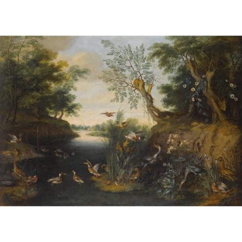 River landscape with ducks and other fowl by Jan Brueghel the Younger