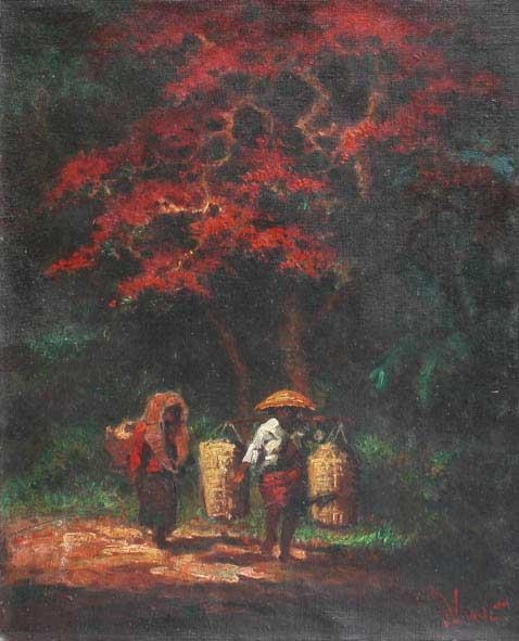 Artwork by R. Hadi, Menuju Pasar, Made of oil on canvas