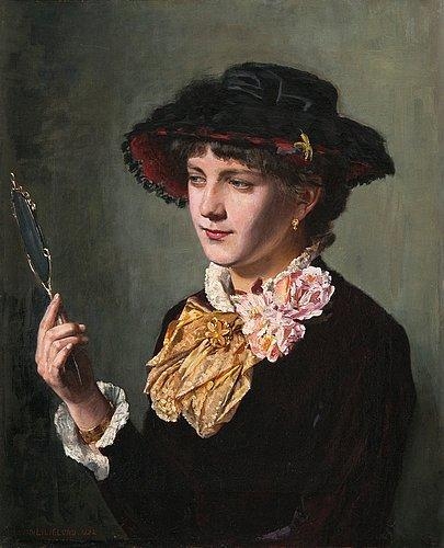 Artwork by Arvid Liljelund, Woman with a Mirror, Made of Oil on canvas