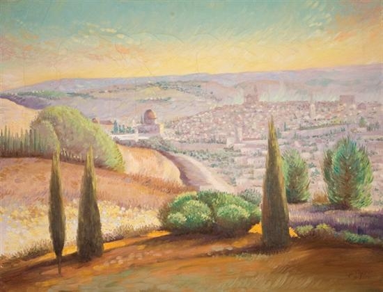 Artwork by Jacob Eisenberg, View of the Temple Mount, Jerusalem, Made of oil on canvas