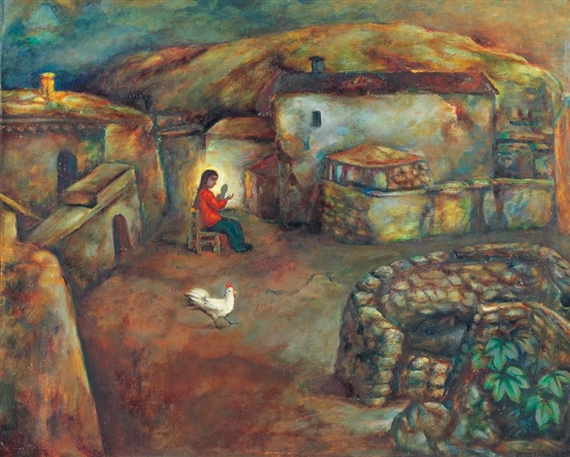 Girl Sewing Soles by Fang Ding, 1988