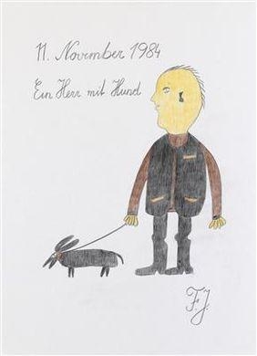 2 works: A Man with a Dog; A Woman with a Stock by Johann Fischer, 1984; 1985